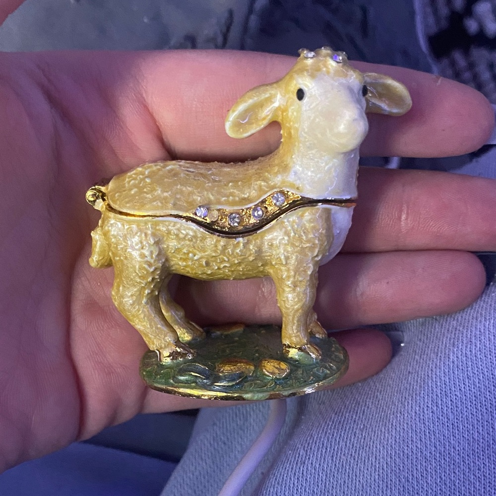 Gold and White Sheep Trinket Box